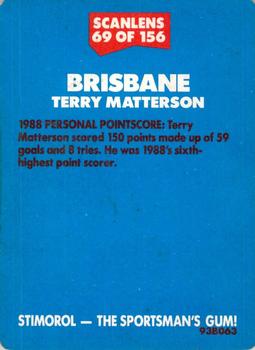1989 Scanlens #69 Terry Matterson Back